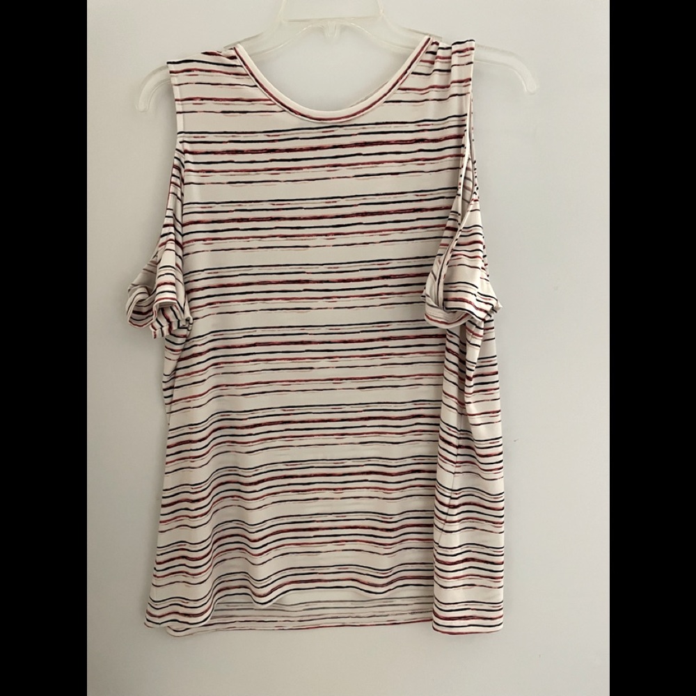 White striped cold-shoulder ladies tunic top